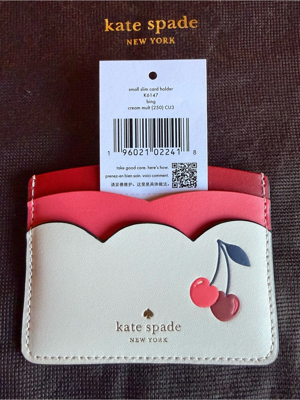 Kate Spade Bing Cherries Small Leather Slim Card Holder NWT Cream Multicolor